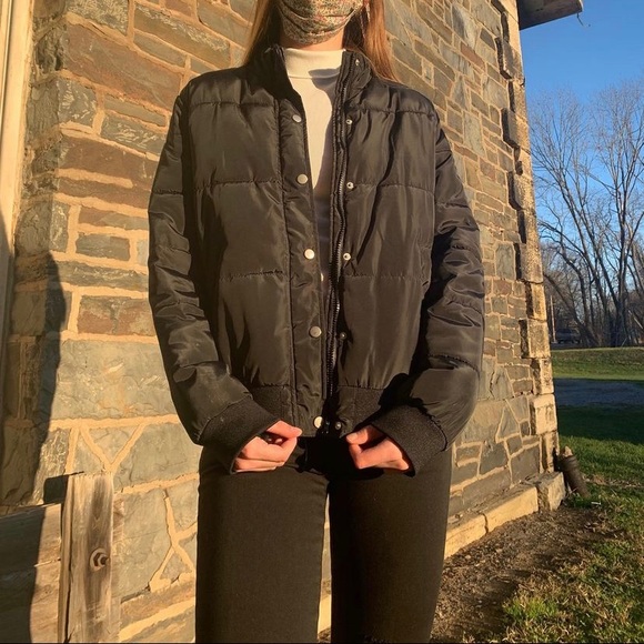 Black Bomber Jacket Puffer Jacket 